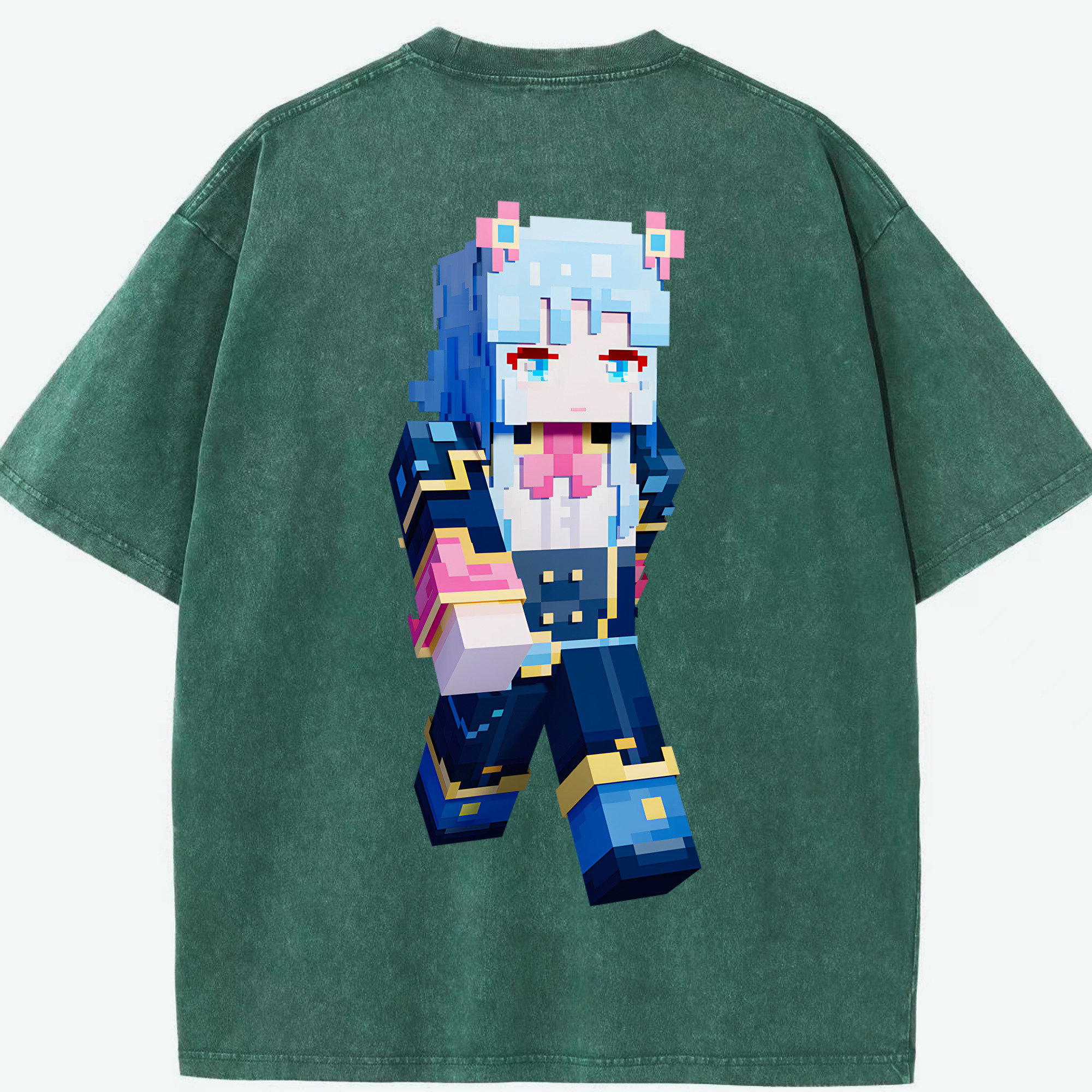 （画像用） マインクラフト ブロックの世界 Minecraft MC Block world 綿100% ヴィンテージ風 半袖Tシャツ（背面プリント）